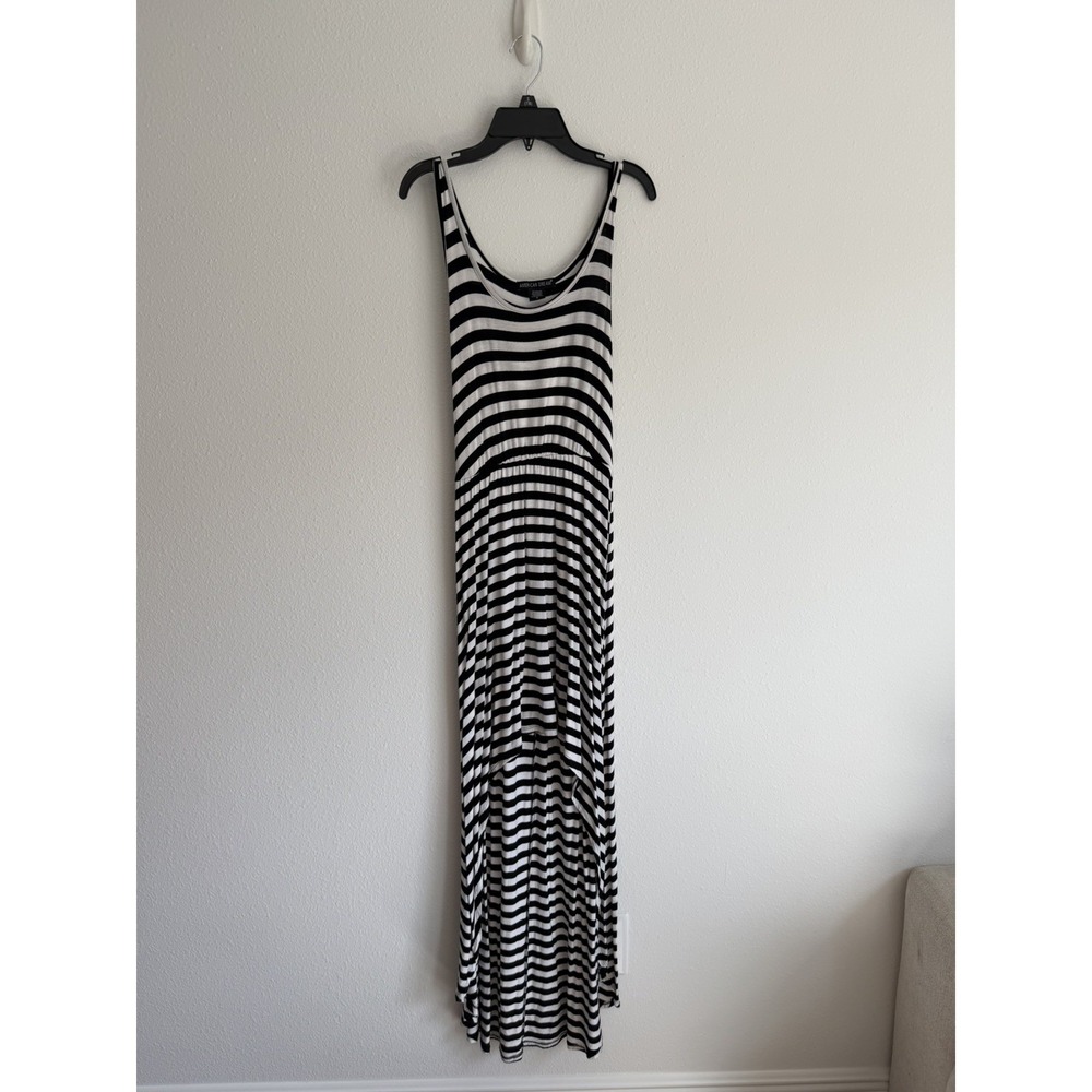 American Dream Womens Striped High Low Maxi Dress Black White Scoop Neck Small